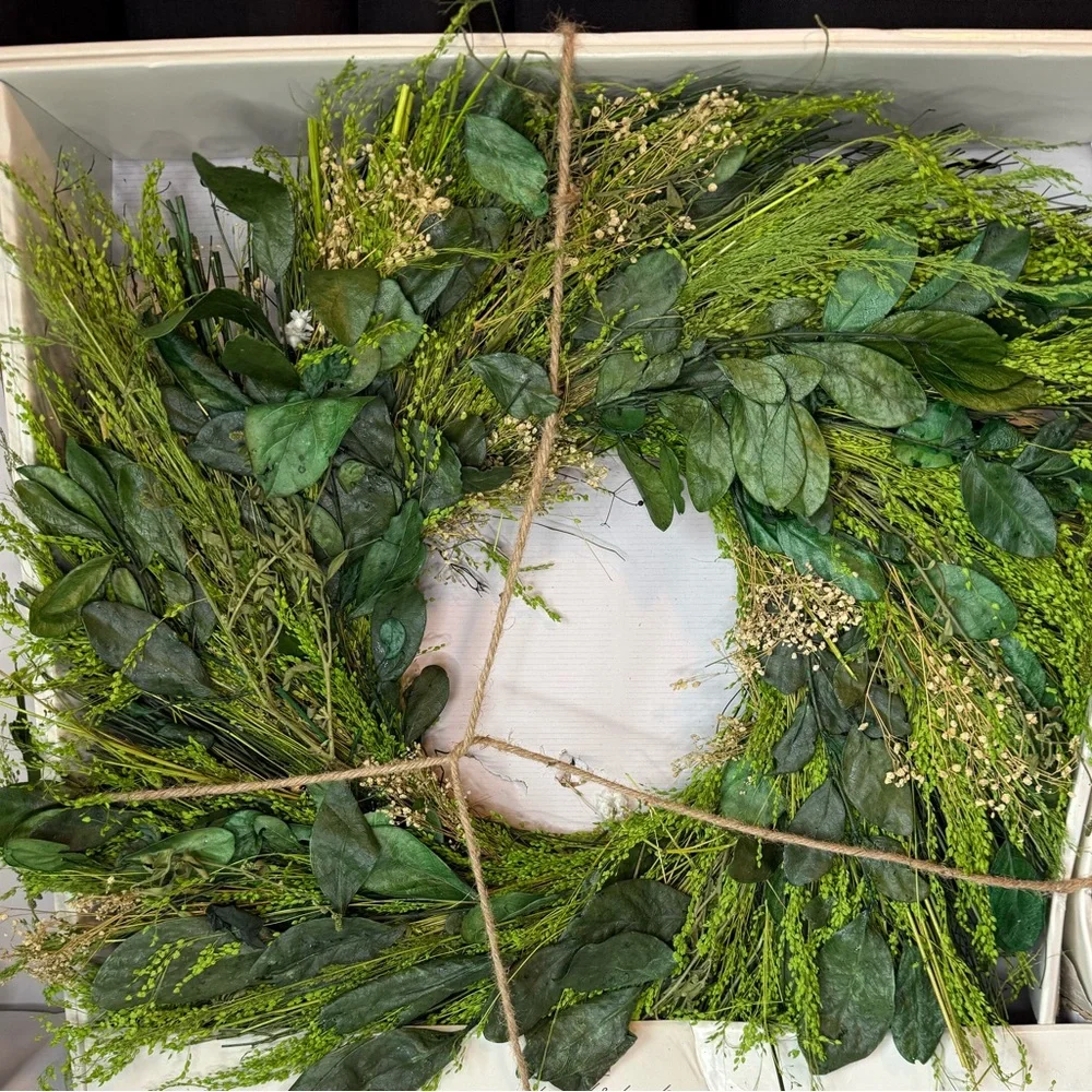 Hearth and Hand 21” Preserved Mixed Leaf & Grass Spring Wreath NIB